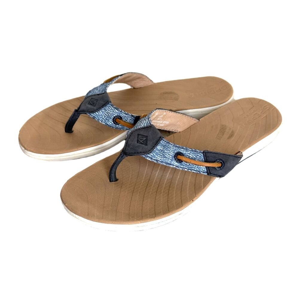Sperry Top Sider Boat Shoes Womens 7 Sandals Flip Flops Nautical Blue Leather - Picture 6 of 12